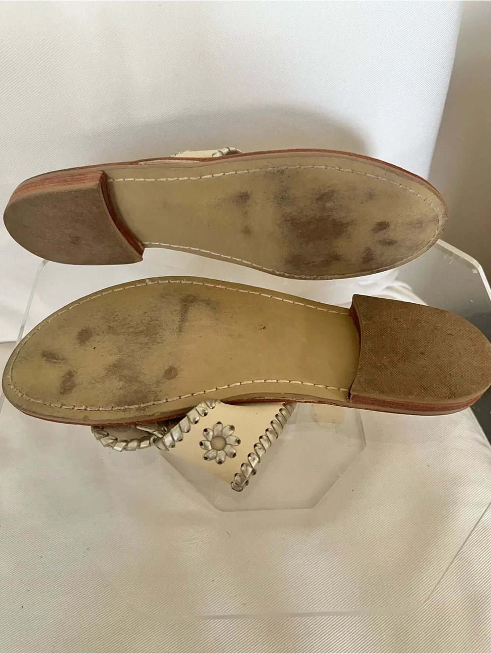 Iconic ivory cream /silver Jack Rogers Jacks Flat Sandals Size 9 pre owned